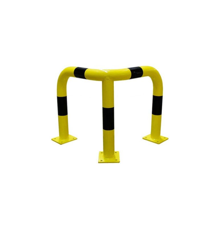 arceau de protection d’angle en acier jaune et noir pour sécuriser les zones de circulation en entrepôt