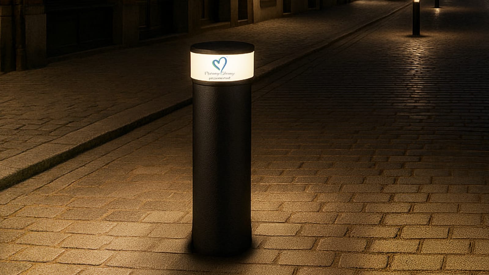 borne solaire anti-bélier Lumy Defender sécurisant une zone piétonne