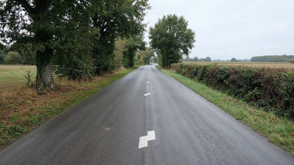 Route bidirectionnelle étroite hors agglomération avec modules MRE sur l’axe